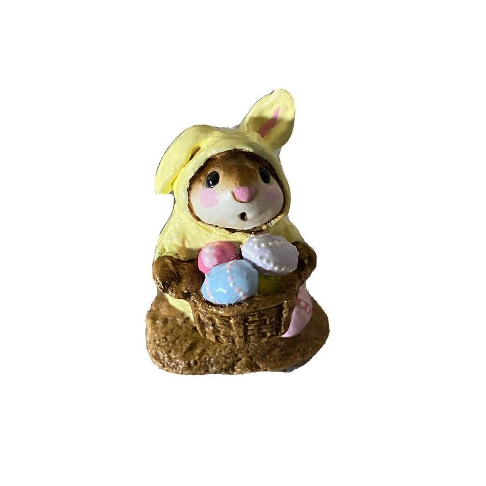Wee Forest Folk Figurine EASTER BUNNY Mouse Yellow Suit w/ Basket of Eggs M-82